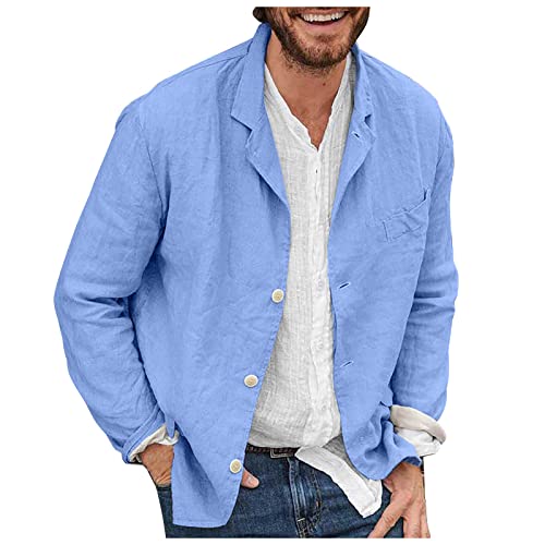 Herren Leinen Anzugjacke Einfarbig Männer Sakko Slim Fit Herrenjacke Anzüge Jacke Langarm Modisch Cardigan Mit Knopf Freizeit Leinenjacke Dünn Leicht Casual Business Anzug Mantel Jacke von LUNULE