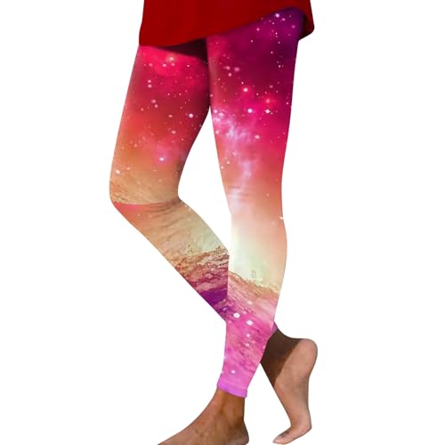 Karneval Kostüm Damen, Bunte Leggings Bunte Leggings Yoga Hose Stretchy Yogahose Ausgefallene Weltraum Kostüm Galaxy Galaxy Hose Damen Angebote Tages Blitzangebote Heute Leggings (Hot Pink,XXL) von LUNULE