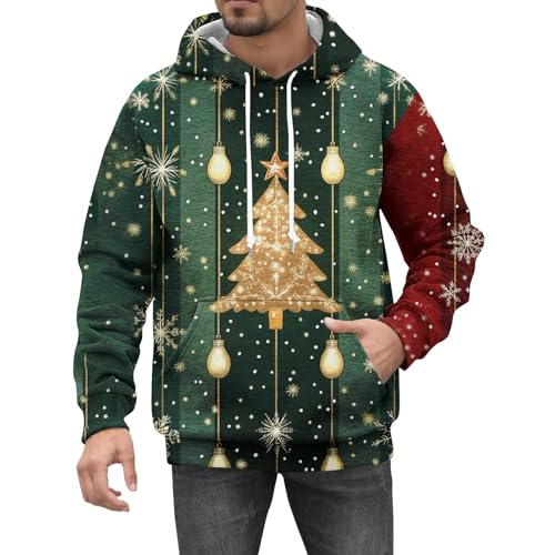 LUNULE Angebot des Tages Blitzangebot, Fleecepullover Herren Hoody Herren Mit Kapuze Weihnachten 3D Druck Langarm Hoodies Mit Tasche Männer Christmas Kapuzenpullover Weihnachts Hoodie (Green,4XL) von LUNULE