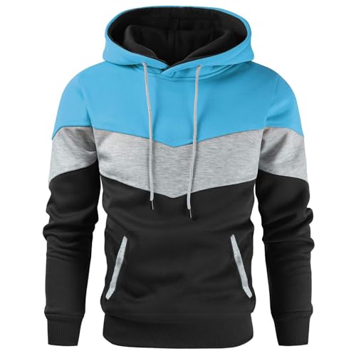 LUNULE Angebot des Tages Blitzangebot, Fleecepullover Herren Kapuzenpullover Für Herren Farbblock Patchwork Pullover Mit Kapuze Casual Langarm Kapuzenpullover Leichte Kapuzenjacke Herren (Blue,M) von LUNULE