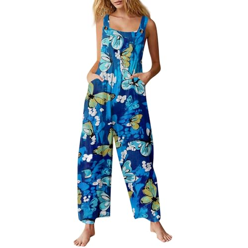 LUNULE Angebot des Tages Blitzangebot, Karneval Kostüm Damen Arbeitslatzhose Damen 3D Drucken Ärmellos Rompers Frauen Weites Bein Overall Casual Baggy Lang Jumpsuit Skianzug Damen Einteiler (Blue,L) von LUNULE