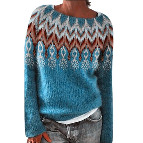 LUNULE Angebot des Tages Blitzangebot, Pullover Damen Weihnachten Druck Rundhals Langarm Pulli Sweater Ohne Kapuze Basic Gestrickter Weihnachtspulli Damen Langarmshirts Für Damen Strickpullover von LUNULE