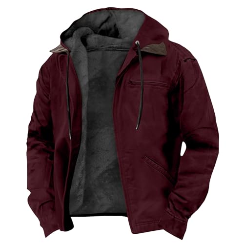 LUNULE Angebot des Tages Blitzangebot, Übergangsjacke Herren Trainingsjacke Herren Einfarbig Langarm Sweatshirt Jacke Mit Reißverschluss Fleece Gefüttert Kapuzenjacke Winterjacken Herren (Rot,6XL) von LUNULE