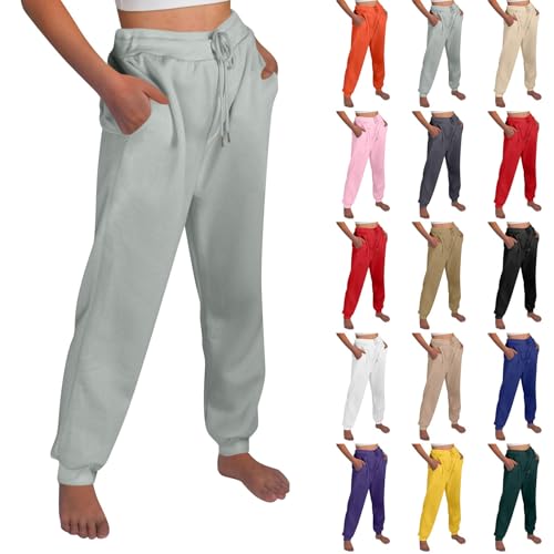 LUNULE Angebote Damen, Jogginghose Damen Stretch Hose Damen Einfarbig Sporthose Mit Kordelzug High Waist Basic Sweatpants Fitness Laufhosen Outdoor Palazzo Hose Damen Wanderhose(Grau,3XL) von LUNULE