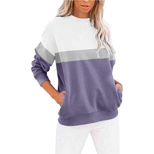 LUNULE Angebote Damen, Sweatshirts Für Damen Hoodie Damen Einfarbig Patchwork Rundhals Langarm Pullover Ohne Kapuze Casual Sport Pulli Oberteile Streetwear Damen Langarmshirts Für Damen(Red,S) von LUNULE