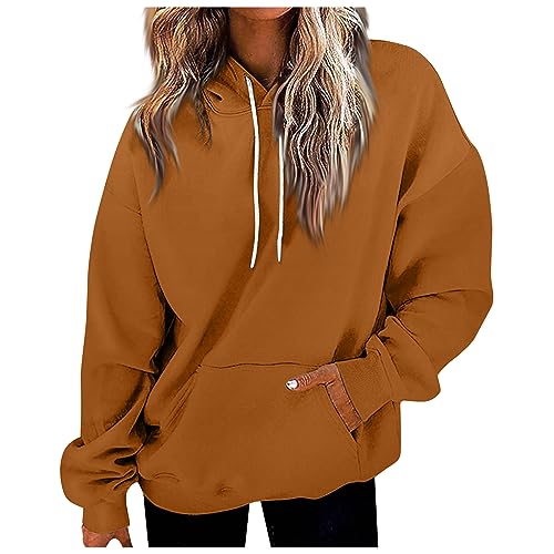 LUNULE Angebote Tages Blitzangebote Heute, Pullover Damen Pullover Teenager Mädchen Elegant Einfarbig Langarm Kapuzenpullover Mit Taschen Outdoor Sport Sweatshirt Hoodie Jacke Damen (Ginger,3XL) von LUNULE