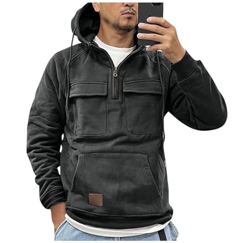 LUNULE Angebote des Tages, Kapuzenpullover Herren Trainingsjacke Herren Einfarbig Sweatshirt Jacke Mit Reißverschluss Outdoor Sportjacke Mit Tasche Zip Up Herrenjacke Übergangsjacke (Dark Gray,M) von LUNULE