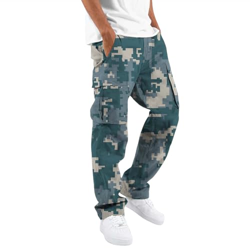 LUNULE Angebote des Tages Heute, Jogginghose Herren Baumwolle Baggy Jogginghose Herren Camouflage Drucken Cargo Hose Mit 4 Taschen Loose Fit Sporthose Wanderhose Activewear Für Herren (Turquoise,M) von LUNULE