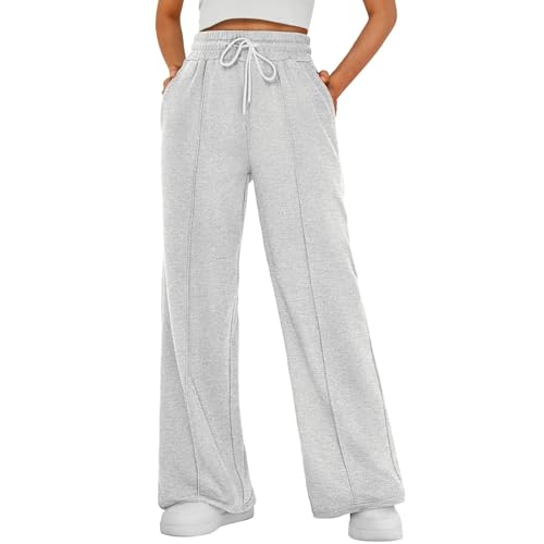 LUNULE Angebote des Tages Heute, Leggins Damen Schwarz Trainingshose Damen Einfarbig Sporthose High Waist Palazzo Hose Elegante Hose Mit Taschen Baggy Freizeithose Joggpants Damen Leggings (Gray,M) von LUNULE