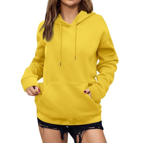 LUNULE Angebote des Tages Heute, Oversized Hoodie Damen Damen Pullover Einfarbig Fleece Langarm Pullover Mit Kapuze Winter Warm Kapuzenpullover Hoodie Oversize Langarmshirt Damen Baumwolle(Gelb,L) von LUNULE