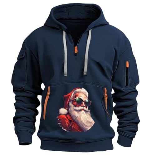 LUNULE Angebote des Tages Heute, Strickpullover Herren Weihnachten Geschenke Weihnachten Druck Langarm Kapuzenpullover Mit Tasche Casual Warm Pullover Langarmshirts Für Herren Anime Hoodie(Navy,3XL) von LUNULE