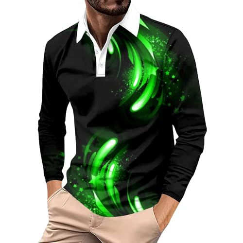 LUNULE Angebote des Tages Heute, T Shirt Herren Langarm Sport T-Shirt Herren Atmungsaktiv Gradient Drucken Poloshirts Für Herren Casual Businesshemd Männer Regular Fit Golf Tennis Herren (Green,XL) von LUNULE