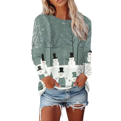 LUNULE Angebote des Tages Heute Blitzangebote, Christmas Sweater Damen Fleecepullover Damen Weihnachten Bedruckte Sweatshirt Ohne Kapuze Elegant Rundhals Langarm Pullover Pullover Damen (Gray,XL) von LUNULE