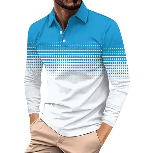 LUNULE Angebote des Tages Heute Blitzangebote, T-Shirts Für Herren Poloshirts Für Herren Gradient Druck Knopfleiste T-Shirts Atmungsaktives Golf Tennis Shirts Polo Shirts Oktoberfest (Sky Blue,S) von LUNULE