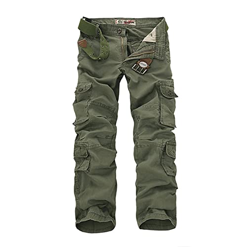 LUNULE Angebote des Tages Heute Blitzangebote, Trainingsanzug Herren Latzhose Herren Arbeitshose Einfarbig Cargo Hose Mit Gürtel Hochwertig Wanderhose Mit 8 Taschen Bodybuilding Hose (Army Green,32) von LUNULE