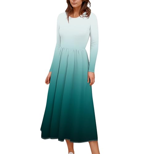 LUNULE Angebote des Tages Heute Blitzangebote, Ugly Christmas Sweater Weihnachtsmann Kostüm Einfarbig Rundhals Langarm Kleid Vintage Swing A-Linie Abendkleid Casual Ballkleid Abendkleider (Green,3XL) von LUNULE