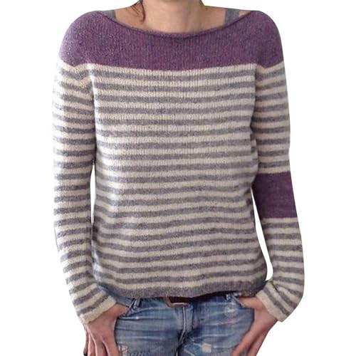 LUNULE Angebote des Tages Heute Blitzangebote, Winterpullover Damen Warm Druck Rundhals Langarm Pulli Sweater Ohne Kapuze Basic Gestrickter Weihnachtspulli Damen Weihnachts Sweatshirt (Purple,S) von LUNULE