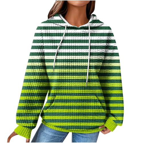 LUNULE Angebote des Tages Heute Damen, Oversize Pullover Damen Damen Sweatjacke Waffel Langarm Pullover Mit Kapuze Elegant Gestreiftes Sweatshirt Outdoor Tunika Damen Damen Strickjacke(Grün,XXL) von LUNULE