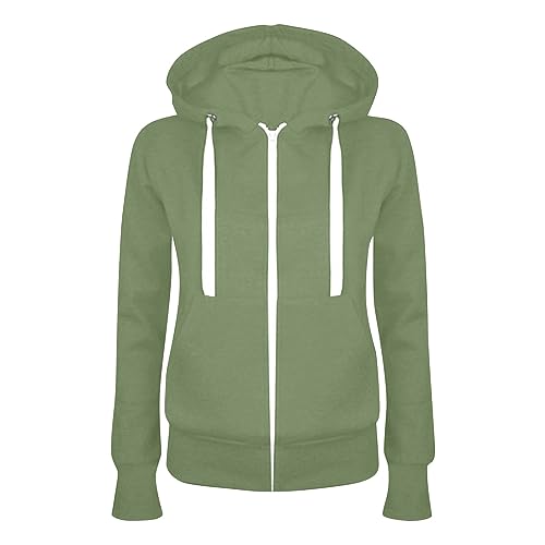 LUNULE Angebote des Tages Heute Deal, Sweatshirt Damen Sweatshirt Jacke Damen Einfarbig Langarm Hoodie Jacke Mit Full Zip Kapuzenjacke Slim Fit Sweatshirt Jacken Sportkleidung Frauen (Grün,M) von LUNULE