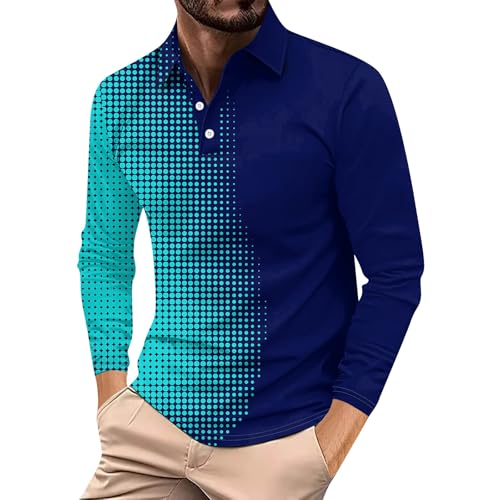 LUNULE Angebote des Tages Heute Herren, Hemden Herren Langarm Long Sleeve Shirt Women Gradient Drucken Poloshirts Für Herren Regular Fit Golf Tennis Shirts Casual Muscle Shirt Herren (Dark Blue,L) von LUNULE