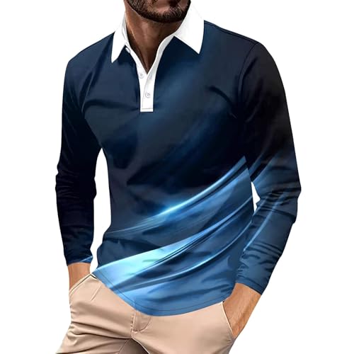 LUNULE Angebote des Tages Heute Herren, Langarmshirt Herren Sport Herren Tshirt Set Gradient Drucken Poloshirts Für Herren Casual Businesshemd Männer Regular Fit Golf Tennis Running-Shirts (Blue,XL) von LUNULE