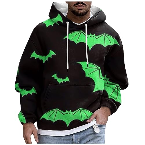 LUNULE Angebote des Tages Heute Herren, Oversized Hoodie Herren Zip Hoodie Y2K Herren Halloween Druck Langarm Pullover Mit Kapuze Fledermaus Muster Kapuzenpullover Casual Pullover Decke (Grün,M) von LUNULE