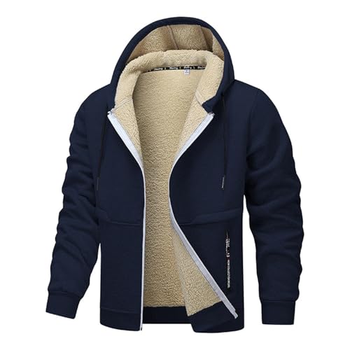 LUNULE Arbeitsjacke Herren Winter, Outdoor Jacke Herren Sweatjacke Mit Kapuze Langarm Sweatjacke Mit Reißverschluss Gefütterte Warm Winterjacke Bequemes Hoodie Jacke Regular Fit Angebote (Marine,L) von LUNULE