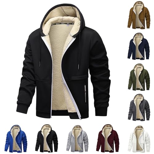 LUNULE Arbeitsjacke Herren Winter, Strickjacke Herren Winter Herren Jacke Übergangsjacke Langarm Sweatjacke Mit Reißverschluss Gefütterte Warm Winterjacke Bequemes Hoodie Jacke Regular (Schwarz,S) von LUNULE