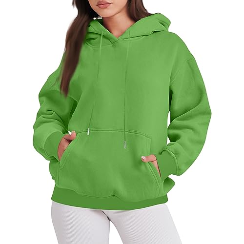 LUNULE Blitzangebote, Hoodie Damen Oversize Damen Hoodie Einfarbig Langarm Kapuzenpullover Mit Taschen Loose Fit Pullover Mit Kapuze Streetwear Damen Oberteile Damen(Grün,XL) von LUNULE