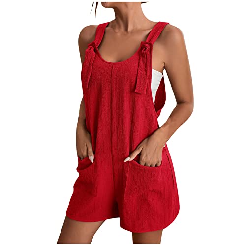 LUNULE Blitzangebote des Tages, Overall Damen Sportanzug Damen Einfarbig Ärmellos Rompers Mit Taschen Frauen Schultergurte Playsuit Einteiler Damen Kuschelig Jumpsuit Kostüm Damen(Red,M) von LUNULE