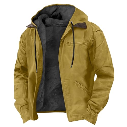 LUNULE Blitzangebote des Tages, Übergangsjacke Herren Zip Hoodie Herren Einfarbig Langarm Sweatshirt Jacke Mit Reißverschluss Fleece Gefüttert Kapuzenjacke Herren Jacke Herbst Outdoor (Gelb,6XL) von LUNULE