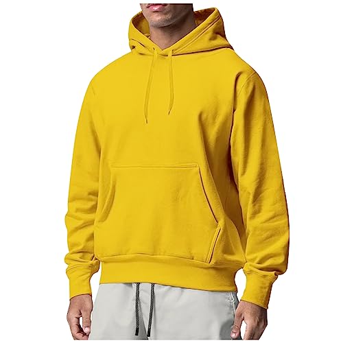 LUNULE Blitzangebote des Tages Aktuell, Herren Hoodie Hoddies/Pullies Herren Einfarbig Langarm Pullover Mit Kapuze Casual Warm Kapuzenpullover Mit Tasche Outdoor Herren Rollkragenpullover (Gelb,XXL) von LUNULE