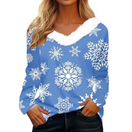 LUNULE Blitzangebote des Tages Aktuell, Kleid Weihnachten Damen Damen Pullover Weihnachtsshirt Warm Plüsch V Ausschnitt Pullover Xmas Basic Oberteile Tops Weihnachtsshirt Damen Langarm (Wine,XXL) von LUNULE