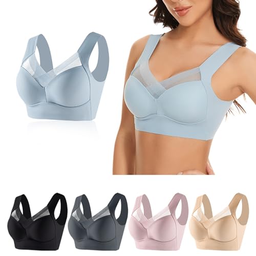 LUNULE Damen-BHS, Push Up Damen BH Ohne Bügel Weicher Push Up BH Atmungsaktiver Und Leichter BHS Komfort Sport BH Angebote des Tages Heute BH Damen Mit Bügel Set(Light Blue,3XL) von LUNULE