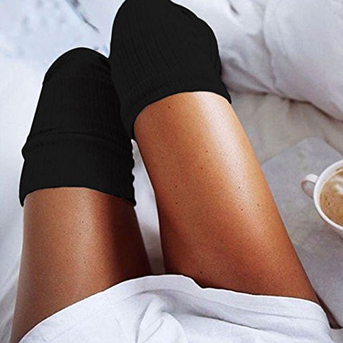 LUNULE Damen Kniestrümpfe einfarbig Lange Strümpfe Overknees Warme Knitting High Knee Socks Mädchen Sport Socken Leggings Strümpfe Cheerleader Baumwollstrümpfe Retro Schüler Überknie Strick Socken von LUNULE