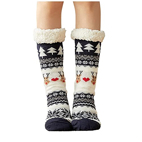 LUNULE Damen Weihnachtssocken Herbst Winter Warme Dicke Fleece Thermosocken Lange Atmungsaktiv Süsse Christmas Socks für Frauen Anti Rutsch Crew Socks Damen Weihnachtenstrümpfe Kuschelsocken von LUNULE