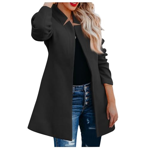 LUNULE Damenbekleidung Sale, Strickmantel Damen Pullover & Strickjacken Für Damen Einfarbig Langarm Jacke Casual Warm Open Front Mantel Outwear Klassisch Coat Tops Longtops Damen Lang (Schwarz,4XL) von LUNULE