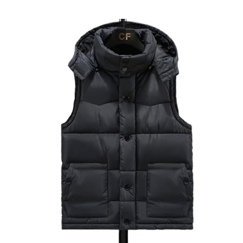 LUNULE Daunenjacke Herren Ärmellos Weste Jacke Mit Kapuze Casual Daunenjacke Mit Reißverschlüss Leichte Thermo Steppweste Taktische Weste Herrenweste Outdoor(Black,XXL) von LUNULE