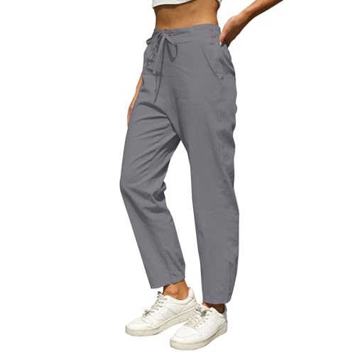 LUNULE Deals of The Day, Jogginghose Damen Leggings Damen Baumwolle Einfarbig Baggy Sweathose Mit Kordelzug Und Tasche Elastische Taille Sweatpants Leggins Damen Sexy Leggings Damen(Light Gray,XXL) von LUNULE