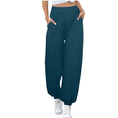 LUNULE Deals of The Day, Leggins Damen Schwarz Baggy Jogginghose Einfarbig Basic Sporthose Mit Taschen Elastisch Hohe Taille Sweathose Fitness Yogahose Damen Lang Sweathose Damen(Marine,3XL) von LUNULE