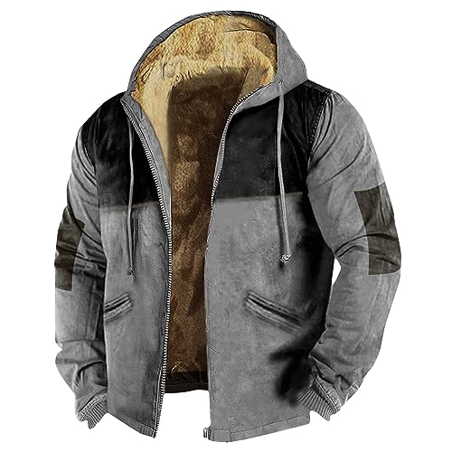 LUNULE Fahrradmantel 28 Zoll Softshelljacke Jungen 164 Fleece Herren Herbst Winter Warm Plaid Fleece Holzfällerhemd Mit Kapuze Lässige Outdoor Kariertes Feuerwehr Jacke Herren (Gray, XL) von LUNULE