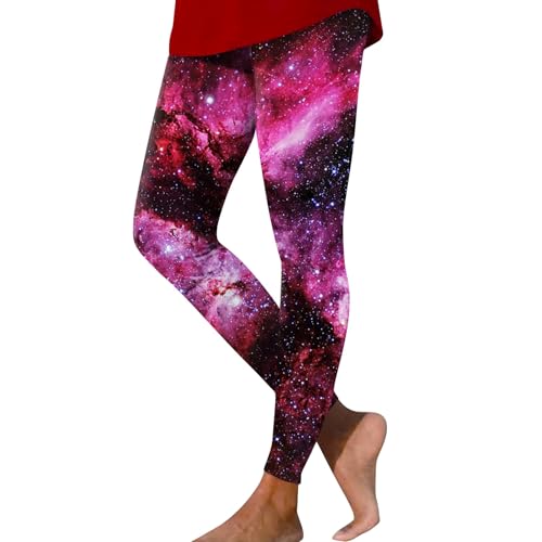 LUNULE Galaxy Costume, Kompressions Leggings Damen Galaxy 3D Bedrucken Leggings Space Bunte Sportleggins Frauen Yoga Hose Yogahose Galaxy Warehouse Deals Angebote Leggins Sport Damen(Hot Pink,3XL) von LUNULE