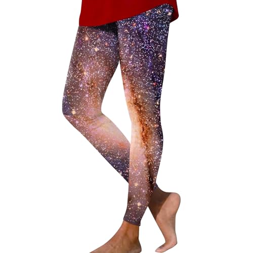 LUNULE Galaxy Costume, Silber Leggings Damen Galaxy Karneval Kostüm Bunte Leggings Planeten Weltraum Kostüm Glitzer Weltraum Kostüm Angebote des Tages Heute Thermo Leggings Hautfarben(Yellow,S) von LUNULE