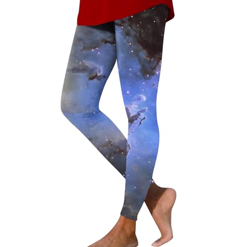 LUNULE Galaxy Leggings Damen, Kostüm Damen Galaxy Kostüm Bunte Leggings Weltraum Kostüm High Waist Sportleggins Galaxy Leggings Deals of The Day Winter Laufhose Damen(Blue,XL) von LUNULE