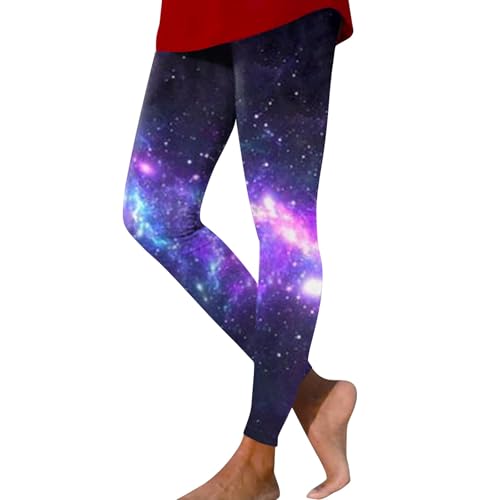 LUNULE Glitzer Hose Damen Lang, Faschingskostüm 3D Bedrucken Kostüm Stretch High Waist Sportleggins Space Batik Yogahose Galaxy Leggings Angebote des Tages Heute Outdoor Leggings Damen(Vermilion,XL) von LUNULE