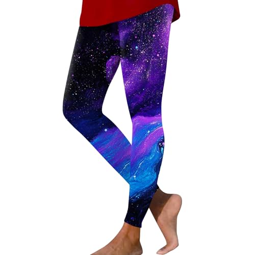 LUNULE Glitzer Hose Damen Lang, Kostüm Damen Galaxy Kostüm Ausgefallene Weltraum Kostüm 3D Bedruckte Bunte Leggings Space Kostüm Angebote des Tages Heute Deal Laufhose Damen(Dark Purple,XL) von LUNULE