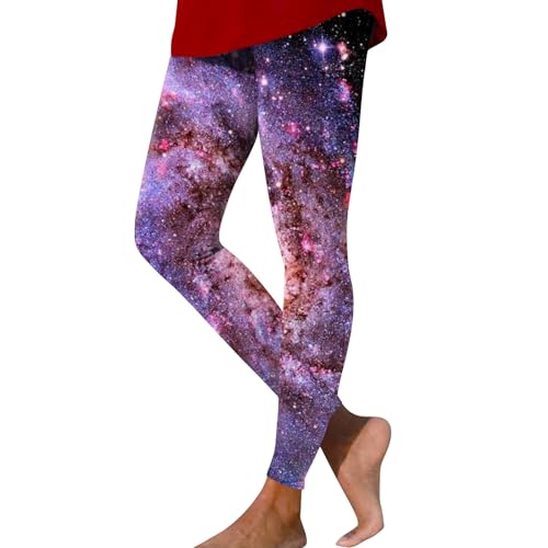 LUNULE Glitzer Hose Damen Lang, Metallic Leggings Damen 3D Bedrucken Space Kostüm Hohe Taille Galaxy Leggings Eng Sportleggins Weltraum Kostüm Warehouse Deals Angebote Leggings Thermo Damen(Purple,L) von LUNULE