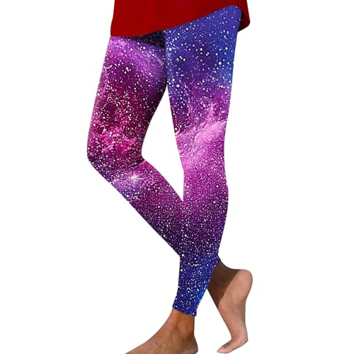 LUNULE Glitzer Hose Damen Lang, Weltall Kostüm Damen Galaxy Kostüm Frauen Space Bunte Leggings Karneval Planeten Kostüm 3D Bedrucken Yogahose Galaxy Angebot des Tages Blitzangebot Dicke (Wine,3XL) von LUNULE