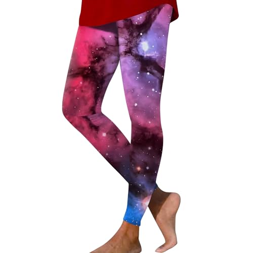 LUNULE Glitzer Kostüm Damen, Weltall Kostüm Damen Galaxy Karneval Kostüm Bunte Leggings Planeten Weltraum Kostüm Glitzer Galaxy Leggings Angebot des Tages Blitzangebot Winter Laufhose Damen(Red,XXL) von LUNULE