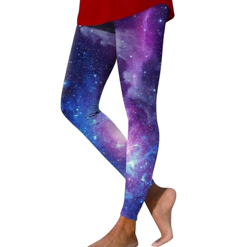 LUNULE Glitzer Leggings Damen, Faschingskostüm Bunte Leggings Yoga Hose Stretchy Yogahose Ausgefallene Weltraum Kostüm Galaxy Galaxy Leggings Damen Hohe Taille Angebote des Tages Heute (Blue,XL) von LUNULE